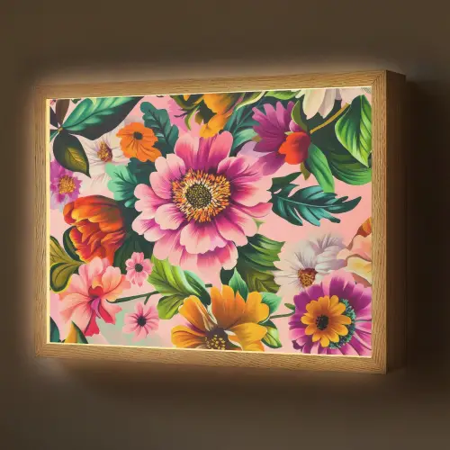 Bloemen - Kleurrijk - Roze Light Box met batterij (Wandlamp) middel -z3d_website