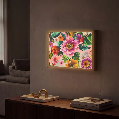 Bloemen - Kleurrijk - Roze Light Box met batterij (Wandlamp) middel -sfeer1
