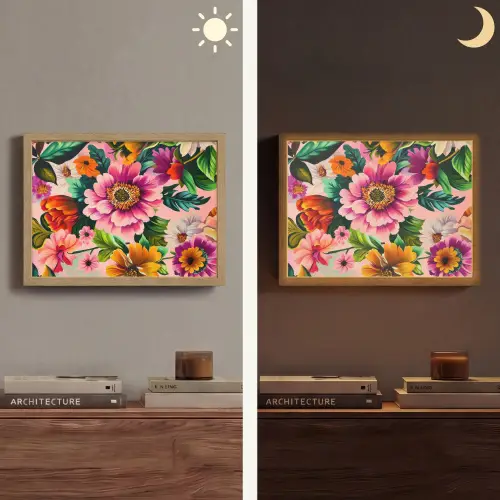 Bloemen - Kleurrijk - Roze Light Box met batterij (Wandlamp) middel -sfeer3