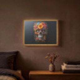 Bloemen - Kleurrijk - Schedel Light Box met batterij (Wandlamp) middel -sfeer4