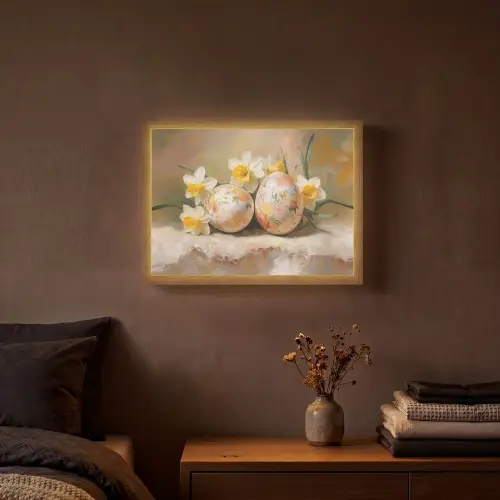 Bloemen - Eieren - Geschilderd Light Box met batterij (Wandlamp) middel -sfeer4