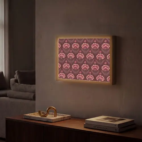 Bloemen - Waaier - Paars Light Box met batterij (Wandlamp) middel 907 -sfeer1