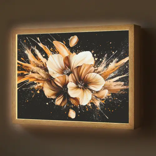 Bloemen - Goud - Graffiti - Zwart - Abstract Light Box met batterij (Wandlamp) middel -z3d_website