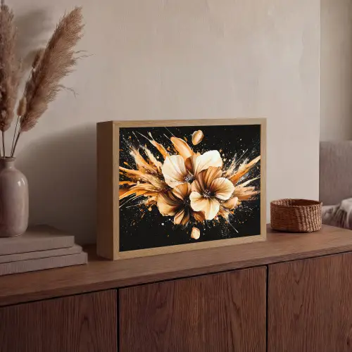 Bloemen - Goud - Graffiti - Zwart - Abstract Light Box met batterij (Wandlamp) middel -sfeer2