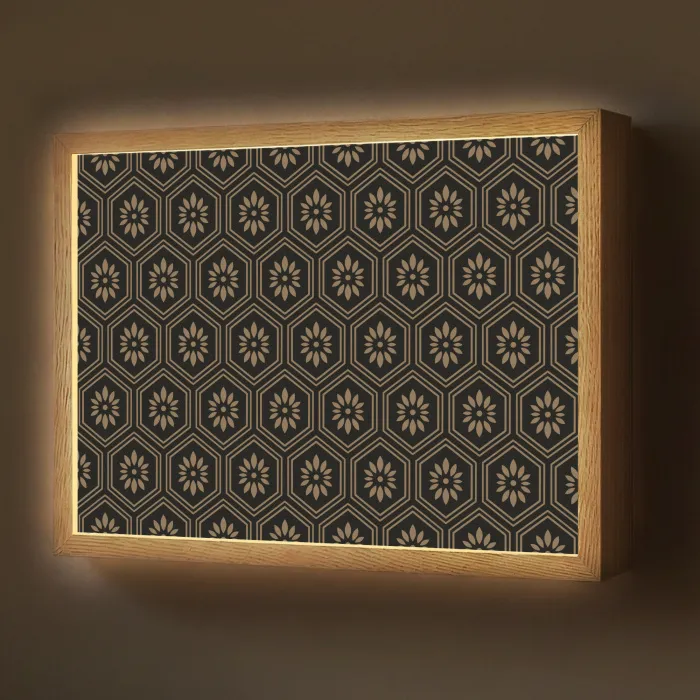Bloemen - Goud - Hexagon Light Box met batterij (Wandlamp) middel 907 -z3d_website