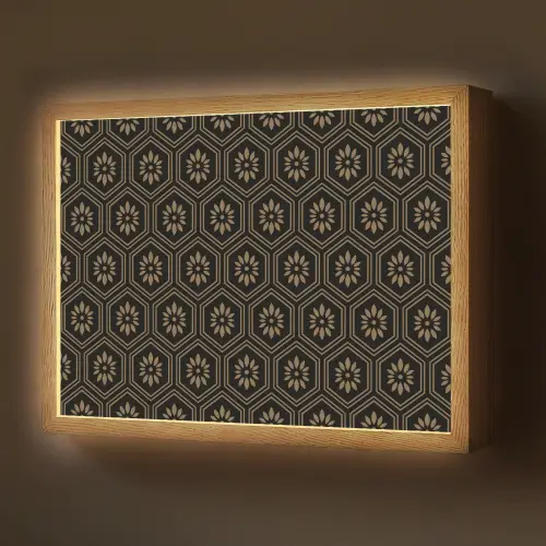 Bloemen - Goud - Hexagon Light Box met batterij (Wandlamp) middel 907 -z3d_website
