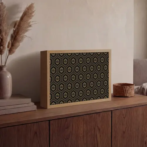 Bloemen - Goud - Hexagon Light Box met batterij (Wandlamp) middel 907 -sfeer2
