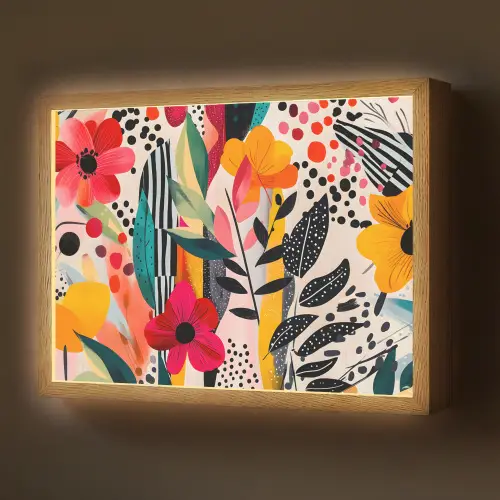 Bloemen - Bladeren - Abstract - Kleurrijk Light Box met batterij (Wandlamp) middel -z3d_website