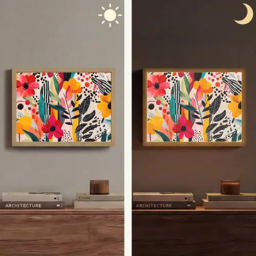 Bloemen - Bladeren - Abstract - Kleurrijk Light Box met batterij (Wandlamp) middel -sfeer3