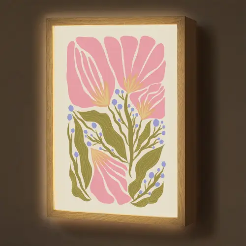 Bloemen - Bladeren - Abstract - Roze Light Box met batterij (Wandlamp) middel -z3d_website