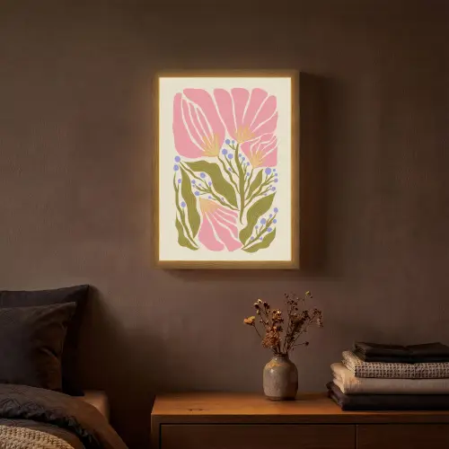 Bloemen - Bladeren - Abstract - Roze Light Box met batterij (Wandlamp) middel -sfeer4