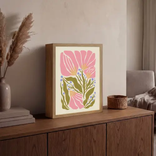 Bloemen - Bladeren - Abstract - Roze Light Box met batterij (Wandlamp) middel -sfeer2
