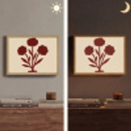 Bloemen - Bladeren - Rood - Minimalistisch Light Box met batterij (Wandlamp) middel -sfeer3