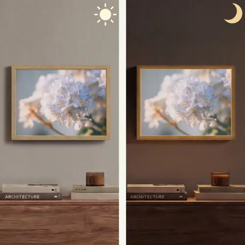 Bloemen - Lichtblauw - Wazig - Trosje Light Box met batterij (Wandlamp) middel -sfeer3