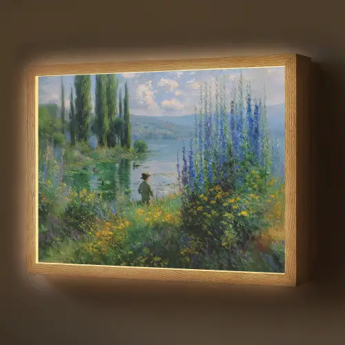 Bloemen - Meer - Bergen - Groen Light Box met batterij (Wandlamp) middel -z3d_website