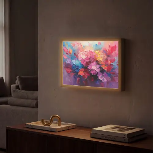 Bloemen - Verf - Abstract - Kleurrijk Light Box met batterij (Wandlamp) middel -sfeer1