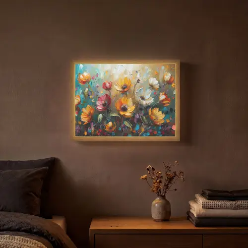 Bloemen - Verf - Kunst - Modern Light Box met batterij (Wandlamp) middel -sfeer4