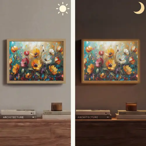 Bloemen - Verf - Kunst - Modern Light Box met batterij (Wandlamp) middel -sfeer3