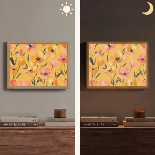Bloemen - Geschilderd - Geel Light Box met batterij (Wandlamp) middel -sfeer3