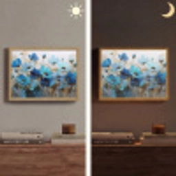 Bloemen - Schilderij - Blauw Light Box met batterij (Wandlamp) middel -sfeer3