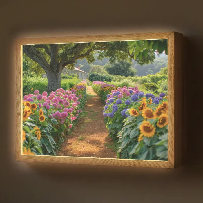 Bloemen - Pad - Zonnebloemen - Tuin - Hortensia Light Box met batterij (Wandlamp) middel -z3d_website
