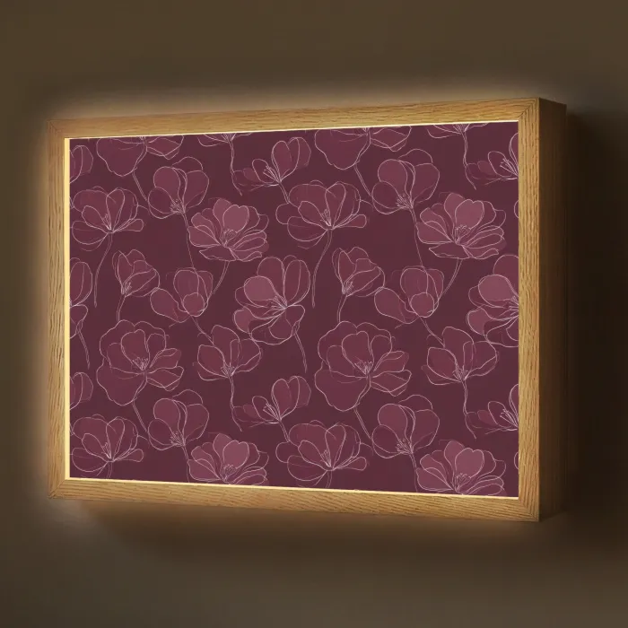 Bloemen - Patroon - Bordeauxrood Light Box met batterij (Wandlamp) middel 907 -z3d_website
