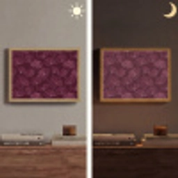 Bloemen - Patroon - Bordeauxrood Light Box met batterij (Wandlamp) middel 907 -sfeer3