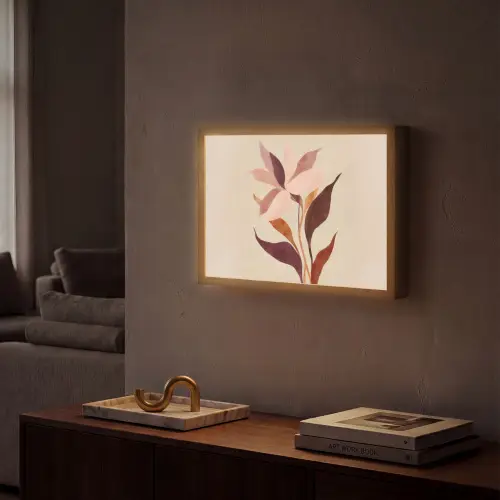 Bloemen - Blaadjes - Minimalistisch - Roze Light Box met batterij (Wandlamp) middel -sfeer1