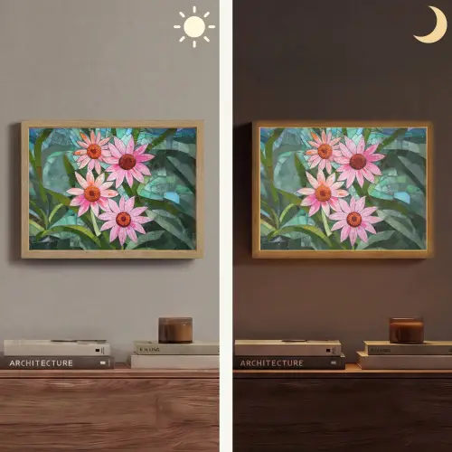 Bloemen - Roze - Glasmozaïek Light Box met batterij (Wandlamp) middel -sfeer3