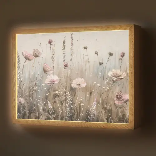 Bloemen - Roze - Modern - Beige Light Box met batterij (Wandlamp) middel -z3d_website