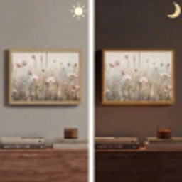Bloemen - Roze - Modern - Beige Light Box met batterij (Wandlamp) middel -sfeer3