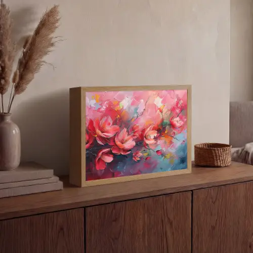 Bloemen - Roze - Natuur- Kunst - Abstract Light Box met batterij (Wandlamp) middel -sfeer2