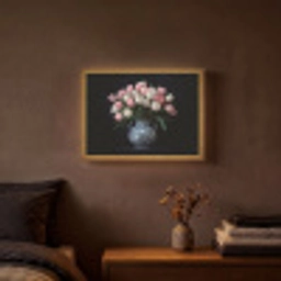 Bloemen - Roze - Tulpen - Vaas Light Box met batterij (Wandlamp) middel -sfeer4