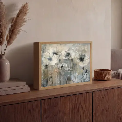 Bloemen - Planten - Grijs - Abstract Light Box met batterij (Wandlamp) middel -sfeer2
