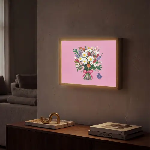 Bloemen - Quote - Kaartje - Kleurrijk Light Box met batterij (Wandlamp) middel -sfeer1