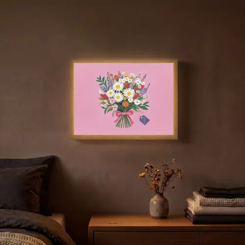 Bloemen - Quote - Kaartje - Kleurrijk Light Box met batterij (Wandlamp) middel -sfeer4