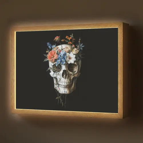 Bloemen - Schedel - Kleurrijk Light Box met batterij (Wandlamp) middel -z3d_website