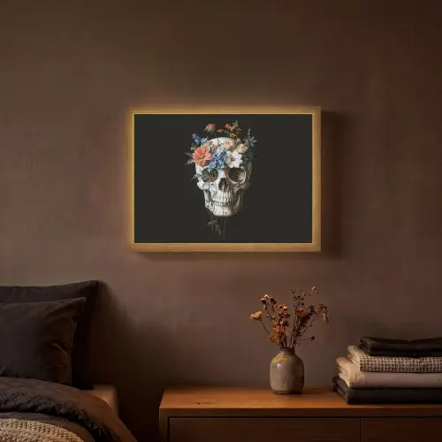 Bloemen - Schedel - Kleurrijk Light Box met batterij (Wandlamp) middel -sfeer4