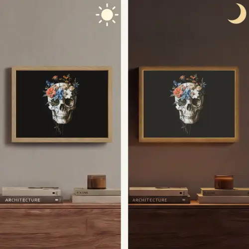 Bloemen - Schedel - Kleurrijk Light Box met batterij (Wandlamp) middel -sfeer3