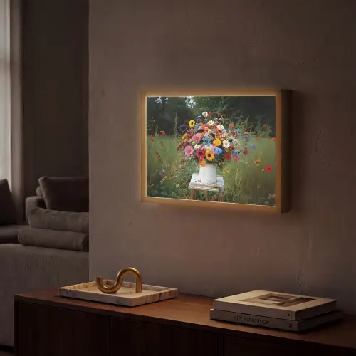 Bloemen - Krukje - Gieter - Veld Light Box met batterij (Wandlamp) middel -sfeer1