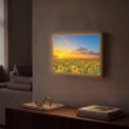 Bloemen - Zonnebloem - Zonsondergang - Nacht - Oranje Light Box met batterij (Wandlamp) middel -sfeer1