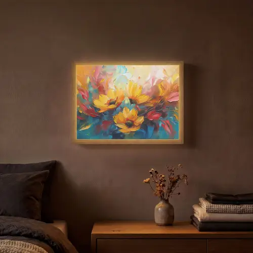 Bloemen - Zonnebloemen - Kunst - Geel Light Box met batterij (Wandlamp) middel -sfeer4