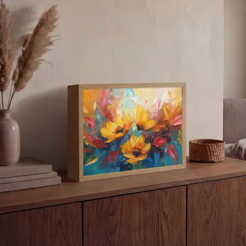 Bloemen - Zonnebloemen - Kunst - Geel Light Box met batterij (Wandlamp) middel -sfeer2