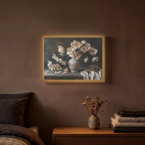 Bloemen - Vaas - Kunst - Stilleven Light Box met batterij (Wandlamp) middel -sfeer4