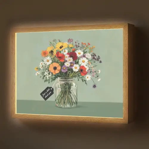 Bloemen - Vaas - Kaartje Light Box met batterij (Wandlamp) middel -z3d_website