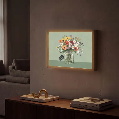 Bloemen - Vaas - Kaartje Light Box met batterij (Wandlamp) middel -sfeer1