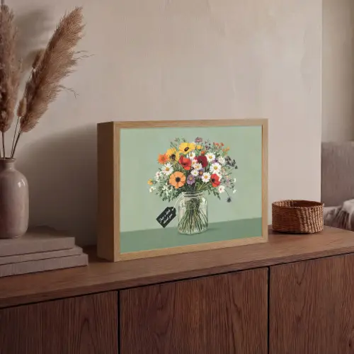 Bloemen - Vaas - Kaartje Light Box met batterij (Wandlamp) middel -sfeer2