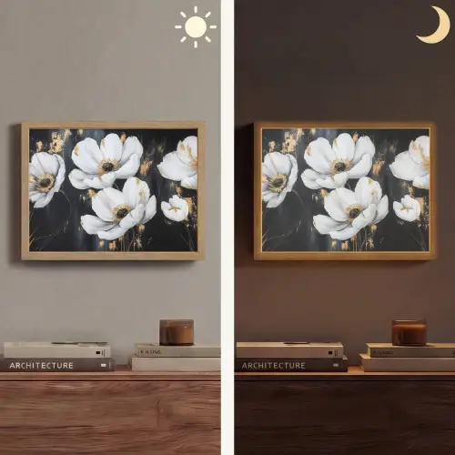 Bloemen - Wit - Abstract Light Box met batterij (Wandlamp) middel -sfeer3