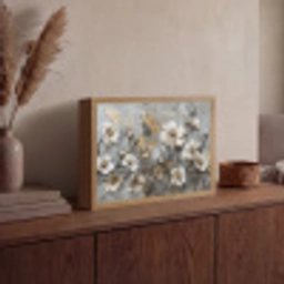 Bloemen - Wit - Grijs - Goud - Luxe Light Box met batterij (Wandlamp) middel -sfeer2