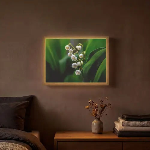 Bloemen - Wit - Bladeren - Lelietjes Light Box met batterij (Wandlamp) middel -sfeer4